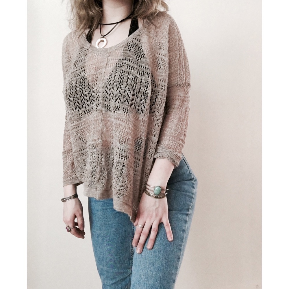 Free People Oversize Lace Crochet Pullover Sweater